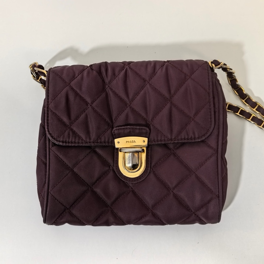 Prada Quilted Crossbody Bag in Plum with Gold Hardware